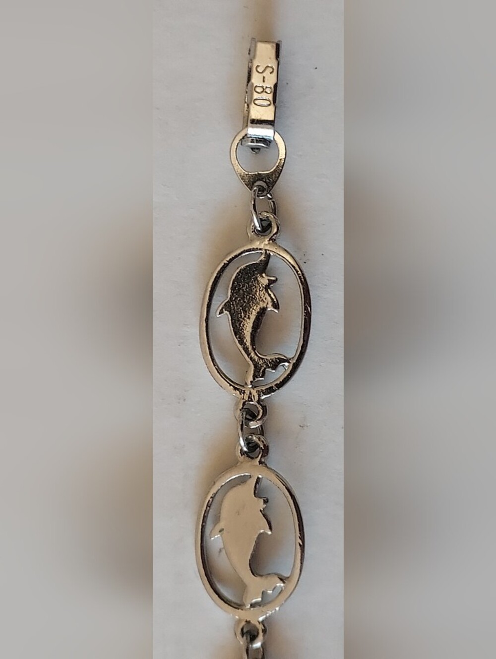 Dolphin on Oval Link Bracelet Mother of Pearl Inlay 7” Silver S-80 Stamped - Picture 10 of 10